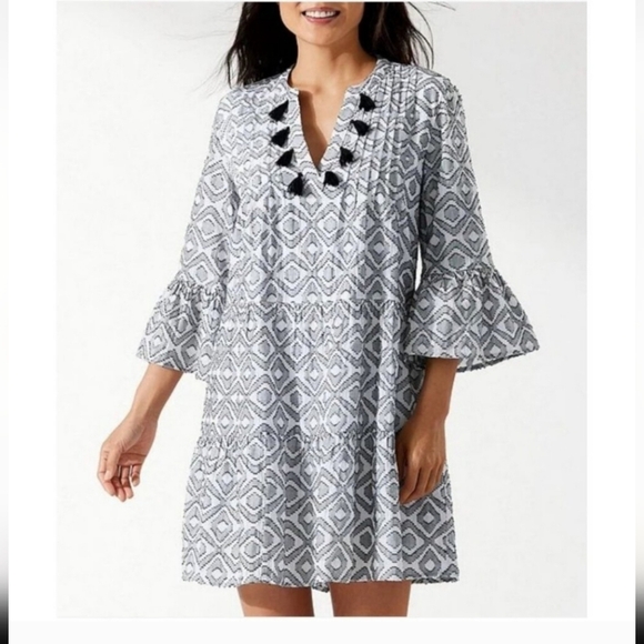 Tommy Bahama Diamond Print Jacquard Tiered Beach  Festival Dress Size Medium - Picture 1 of 9